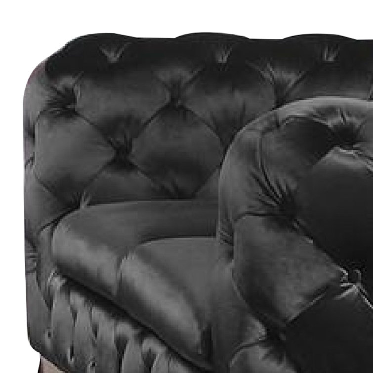 Everly Quinn Reno Knox 74 Inch Modern Glam 2 Seater Loveseat, Chesterfield Tufted, Black